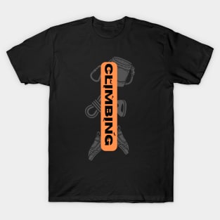 climbing with rock climbing equipment orange T-Shirt